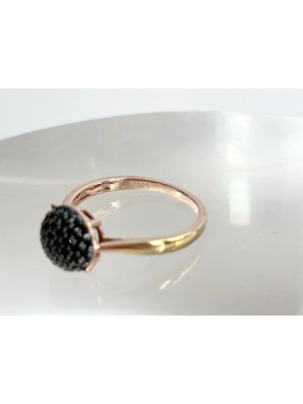 Black Spinel Pave Vermeil Gold Overlay Sterling Silver 925 Vintage Ring - sz 10
